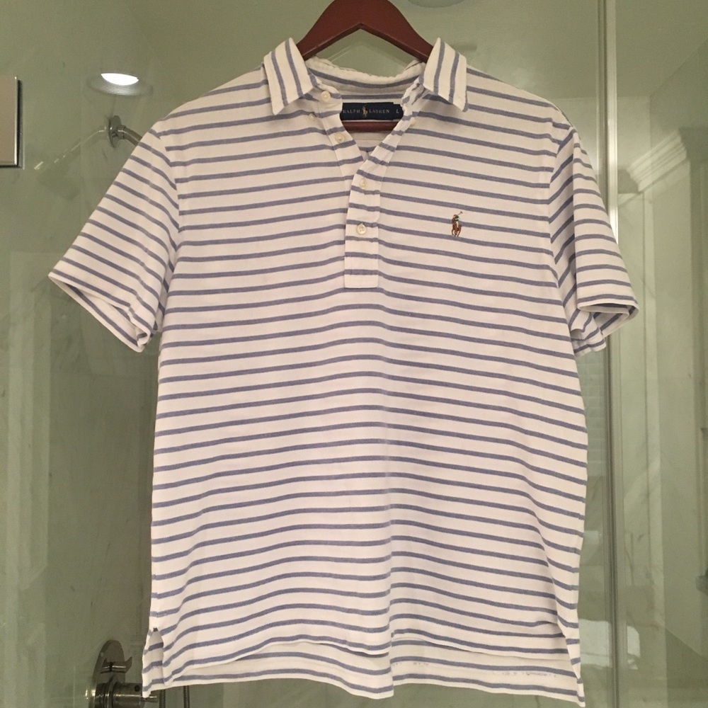 RL knit Oxford striped polo. Size L.